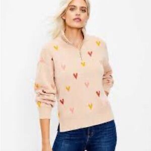 Loft Heart Patterned Women's Zip Pullover Sweater